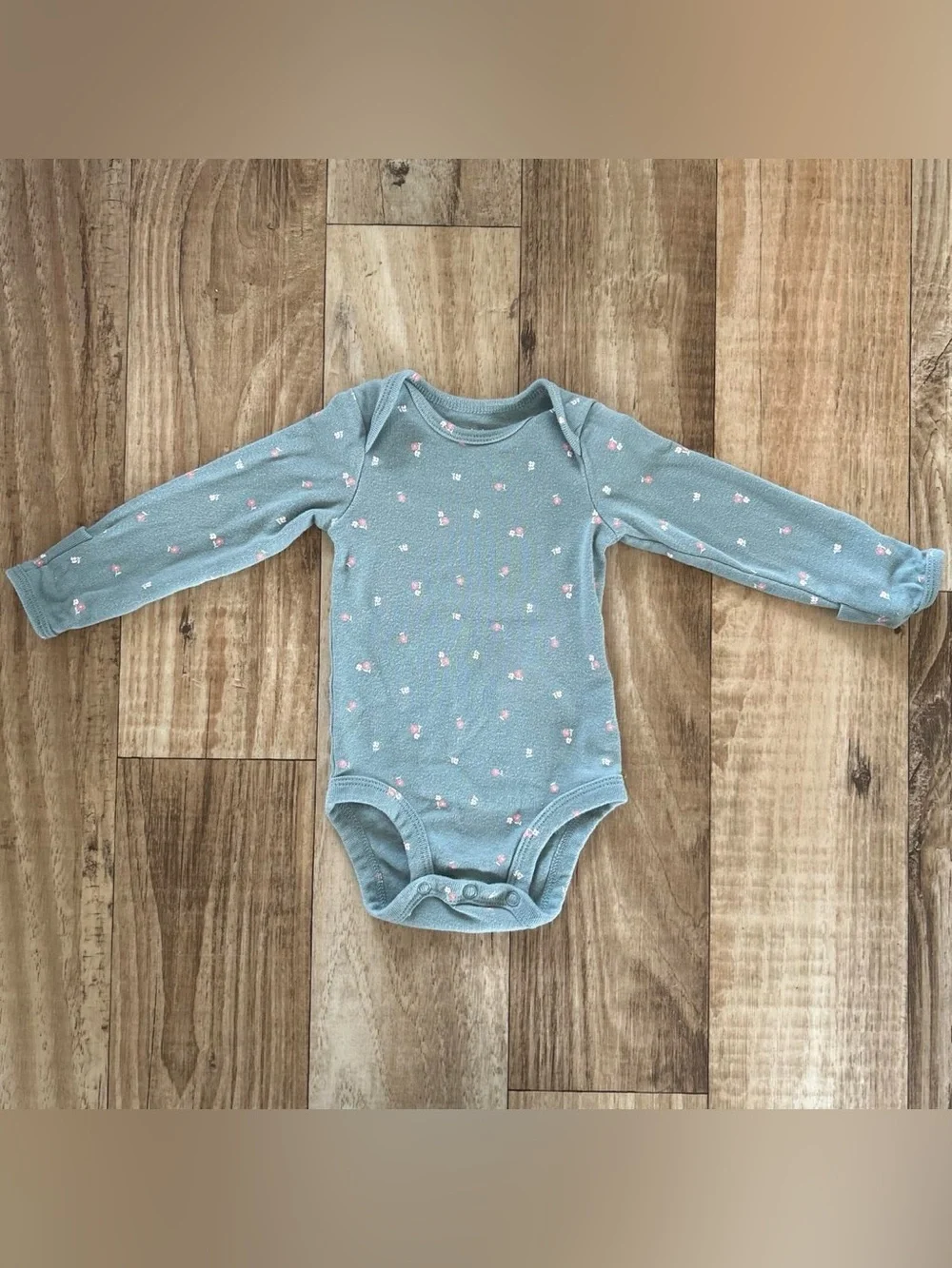Carter's Sage Green Long-Sleeve Floral One-Piece size 3 mos